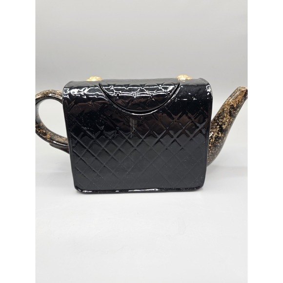 Vintage Jim Bailey Black Quilted Black Gold Luxury Purse Teapot Limited Edition - Picture 12 of 16